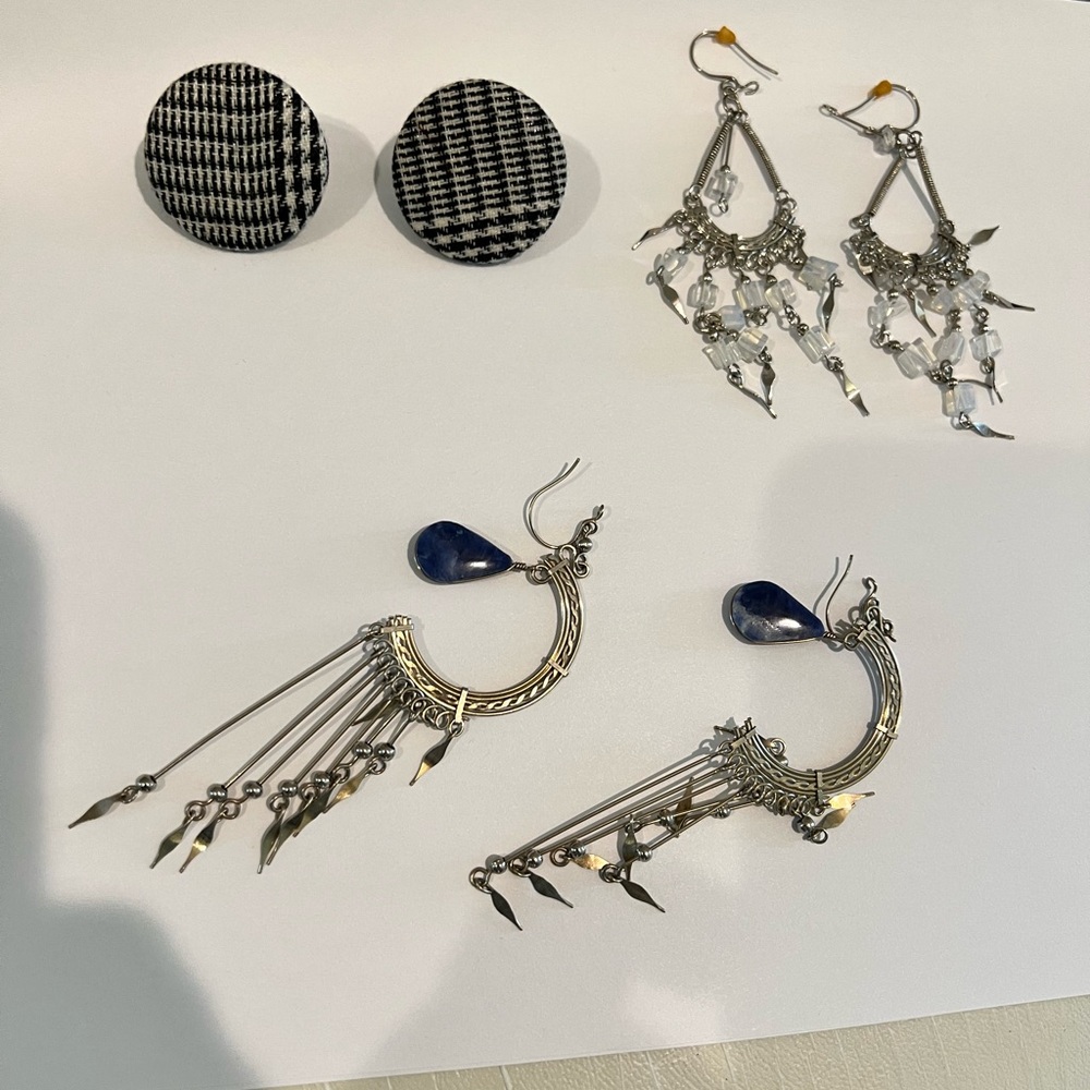 Silver and Blue Dangle Earrings 3 Sets